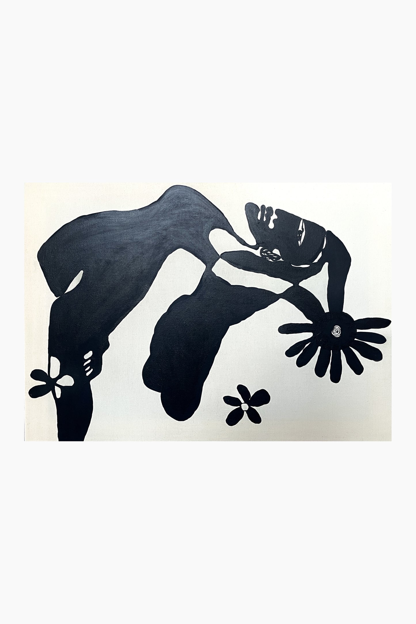 Black silhouette of a person with flowers on a white background