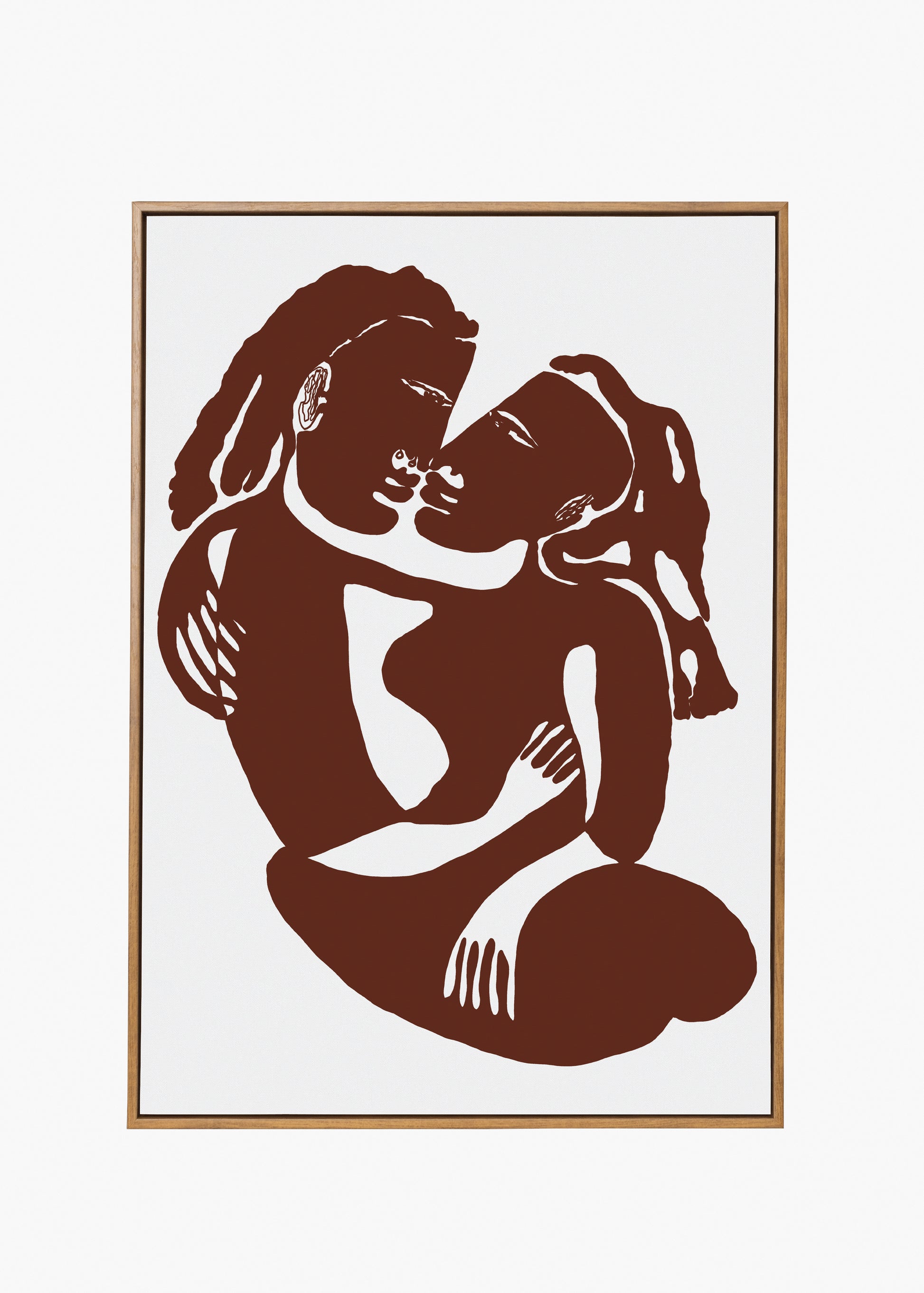 Framed artwork of a couple embracing on a white background