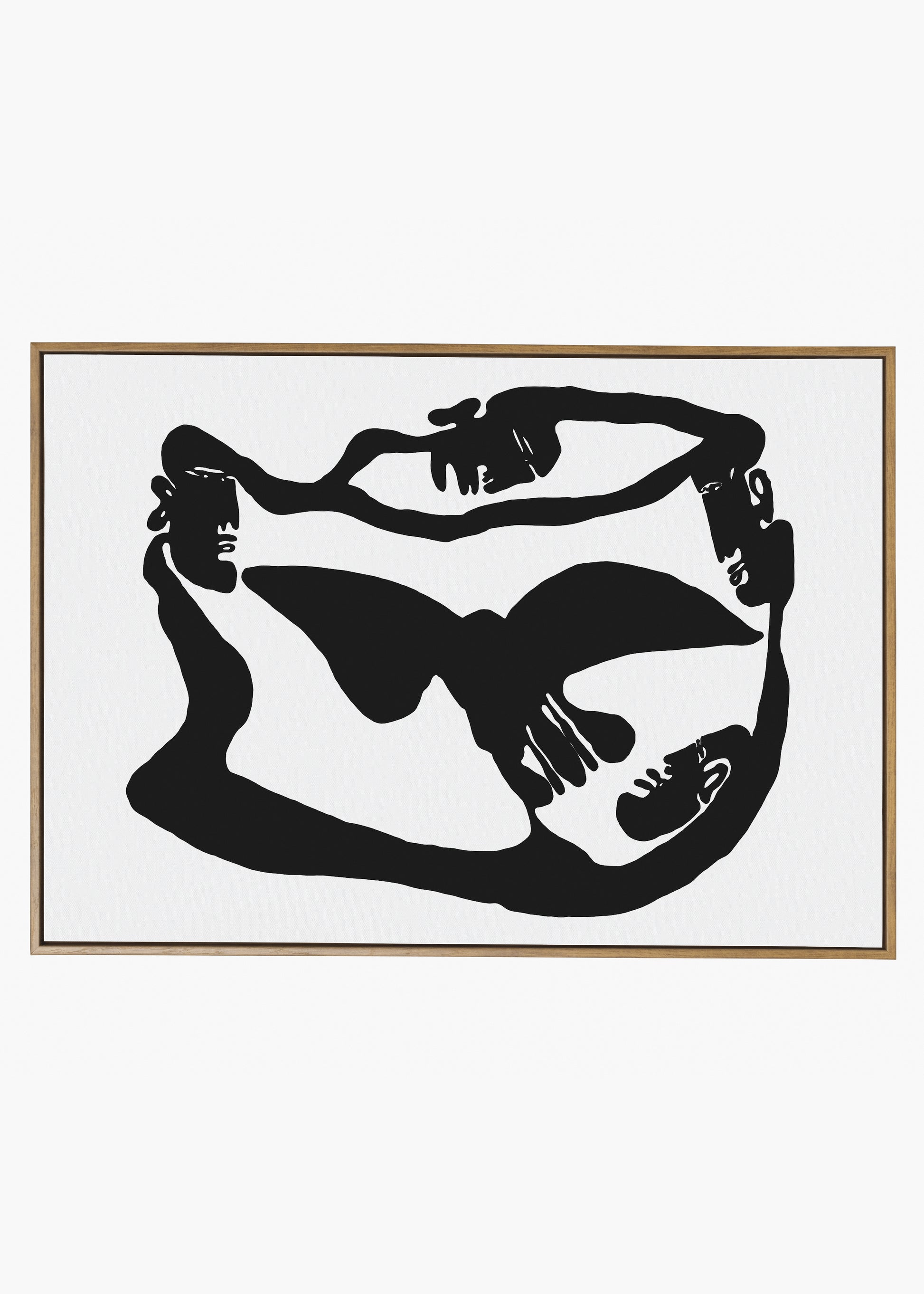 Framed black and white abstract artwork on a white background