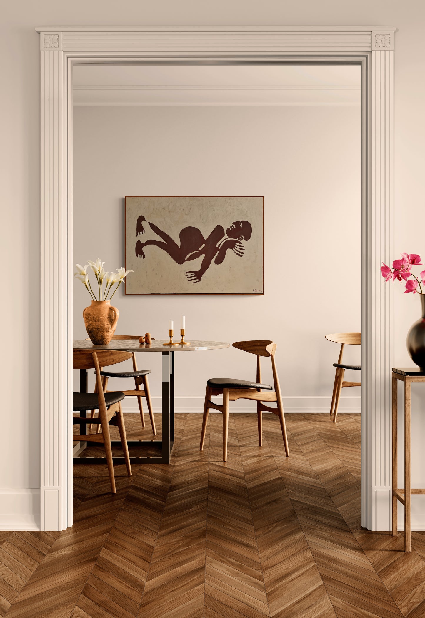 Mockup featuring an abstract painting of a person in an interesting pose