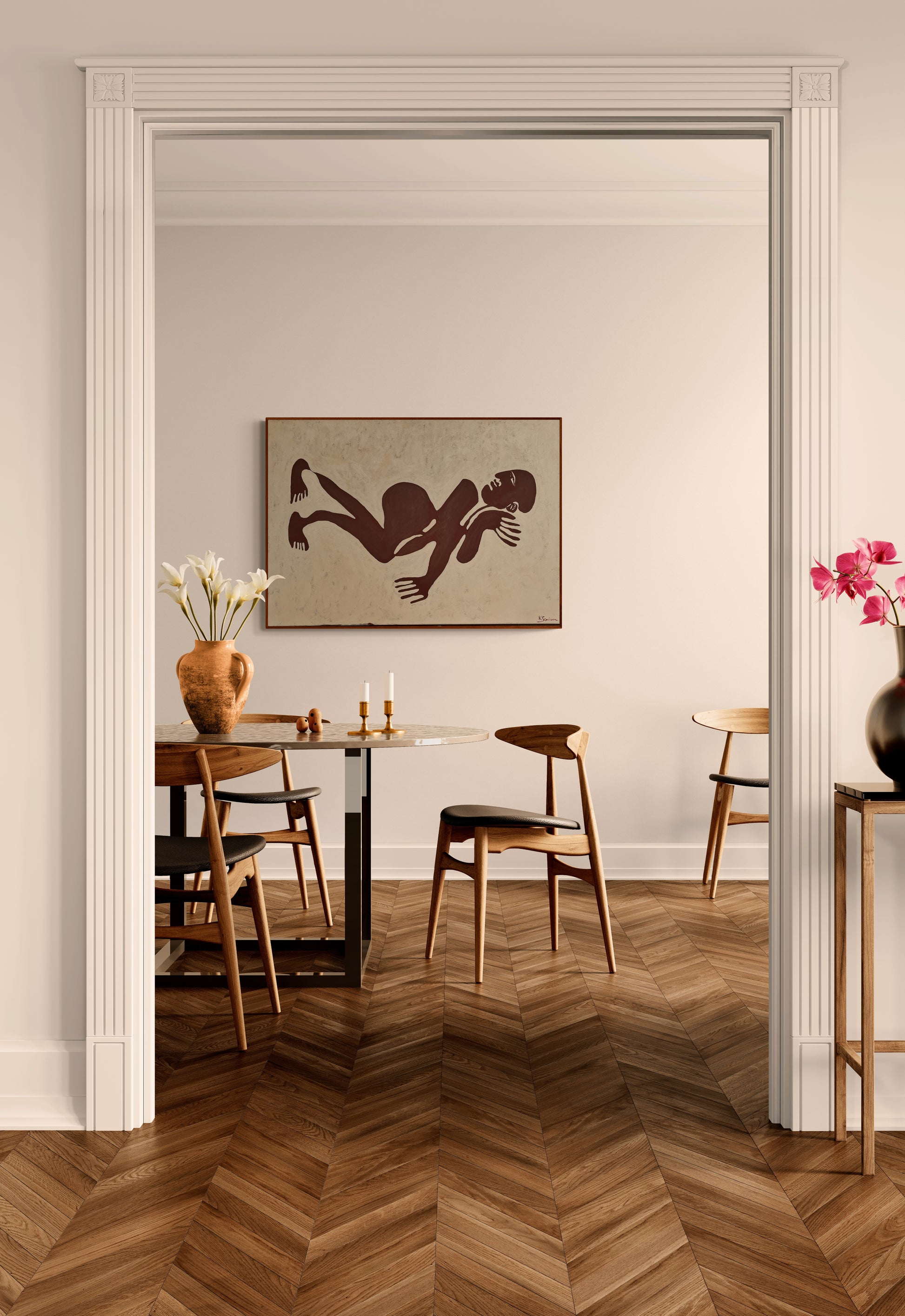 Mockup featuring an abstract painting of a person in an interesting pose